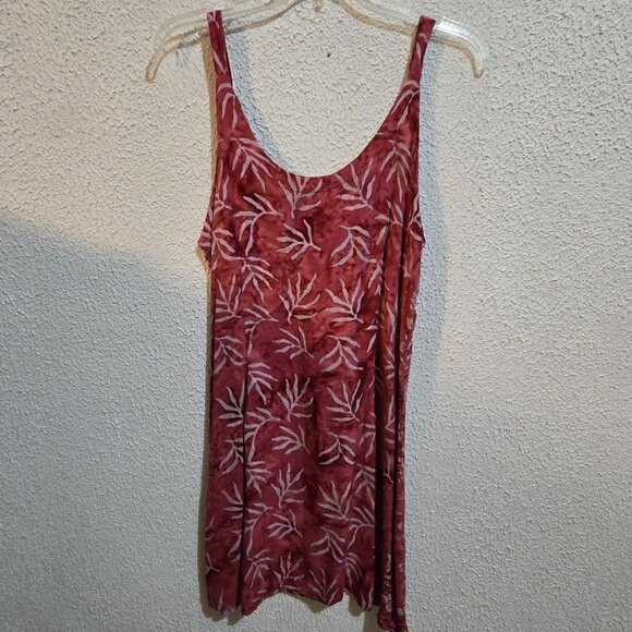 Handmade DIH Batik Sleeveless Tunic Dress With Leaf Pattern - Large Size Made In - Picture 6 of 6